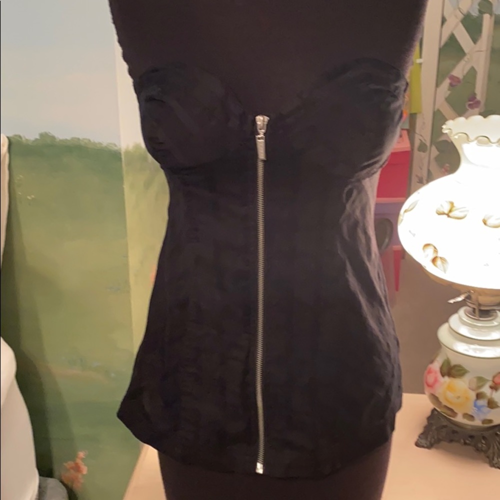 Guess black strapless zipper front top